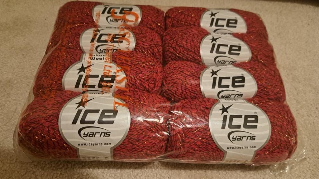 Pakket Iceyarn Sultan Wool 8 bollen rood met glitter, Hobby en Vrije tijd, Breien en Haken, Ophalen of Verzenden, Breien of Haken