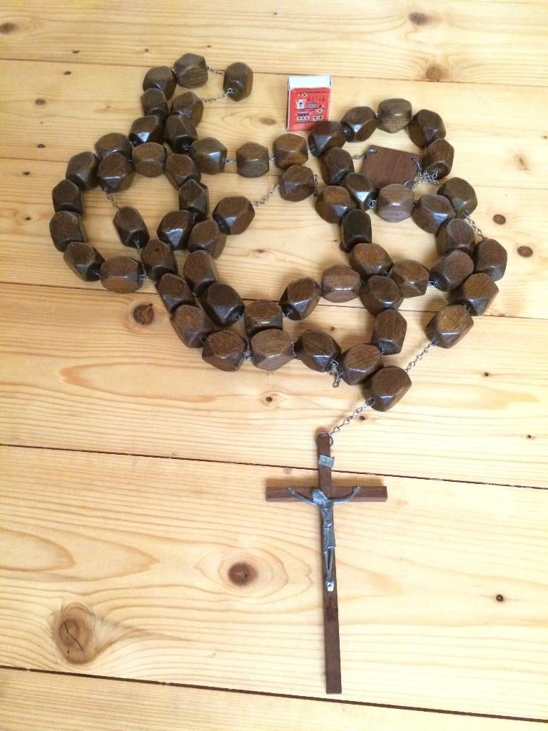 Rozenkrans paternoster monnik gebedssnoer houten blokjes, Sieraden, Tassen en Uiterlijk, Kettingen, Bruin, Ophalen of Verzenden