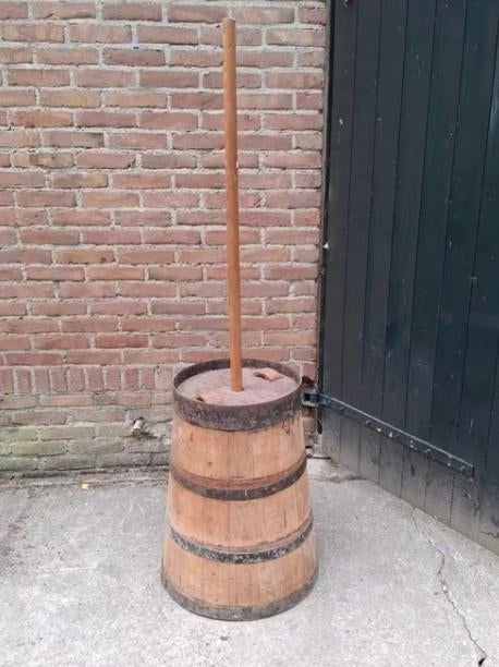 Oude antieke houten karnton bloembak olijfboom, Gebruikt, T, Rond, Ophalen of Verzenden