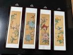 Japans 4 Luik schilderij met vogels en bloemen op zijde, Ophalen of Verzenden