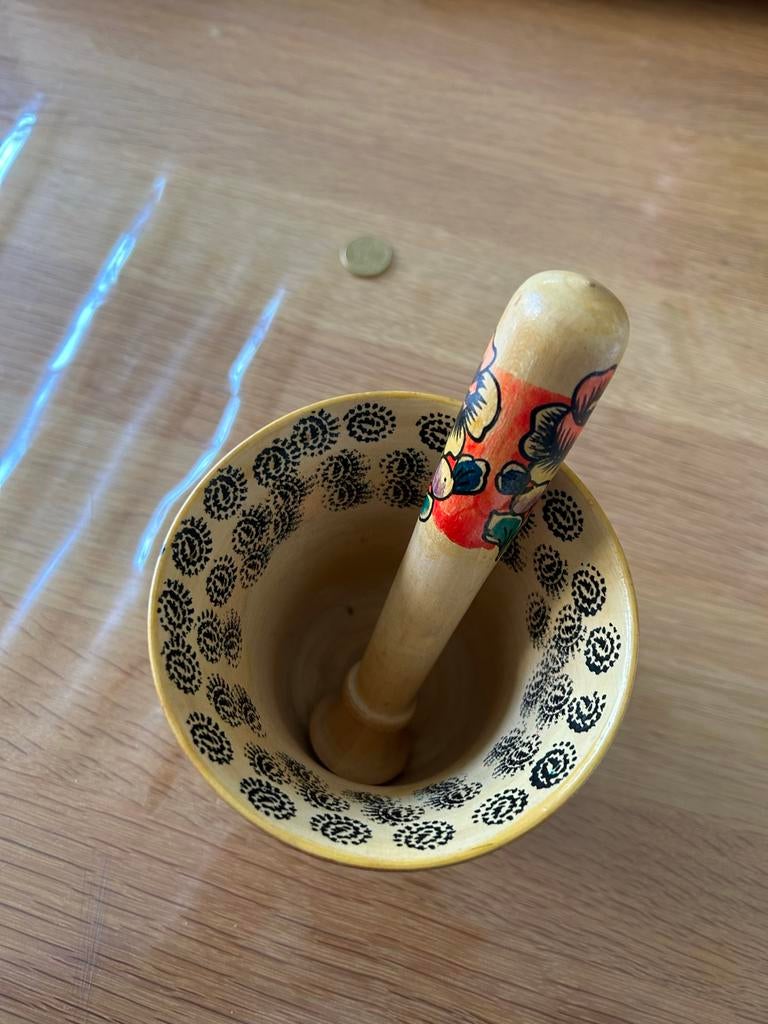 Houten vijzel en stamper Petrykivka-stijl, Ophalen of Verzenden