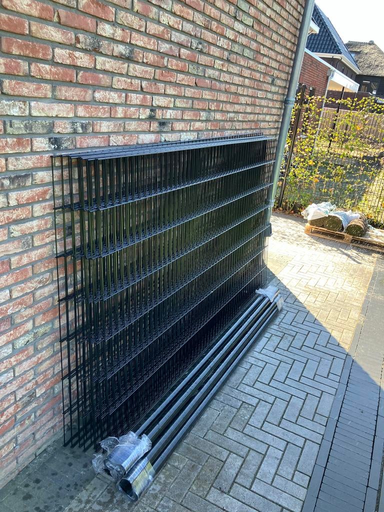 Complete set dubbelstaafmat hekwerk zwart 140x250cm, Ophalen, Nieuw, IJzer, Dubbelstaafmat hekwerk