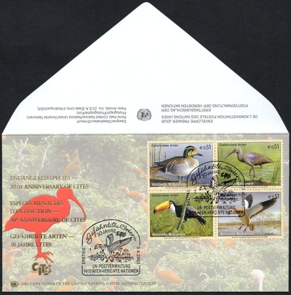 Verenigde Naties - bedreigde vogels, Verzenden, Envelop