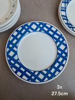 John Tams dinerborden 3x - Blauw geruit, Ophalen, Gebruikt, Keramiek, Bord(en)