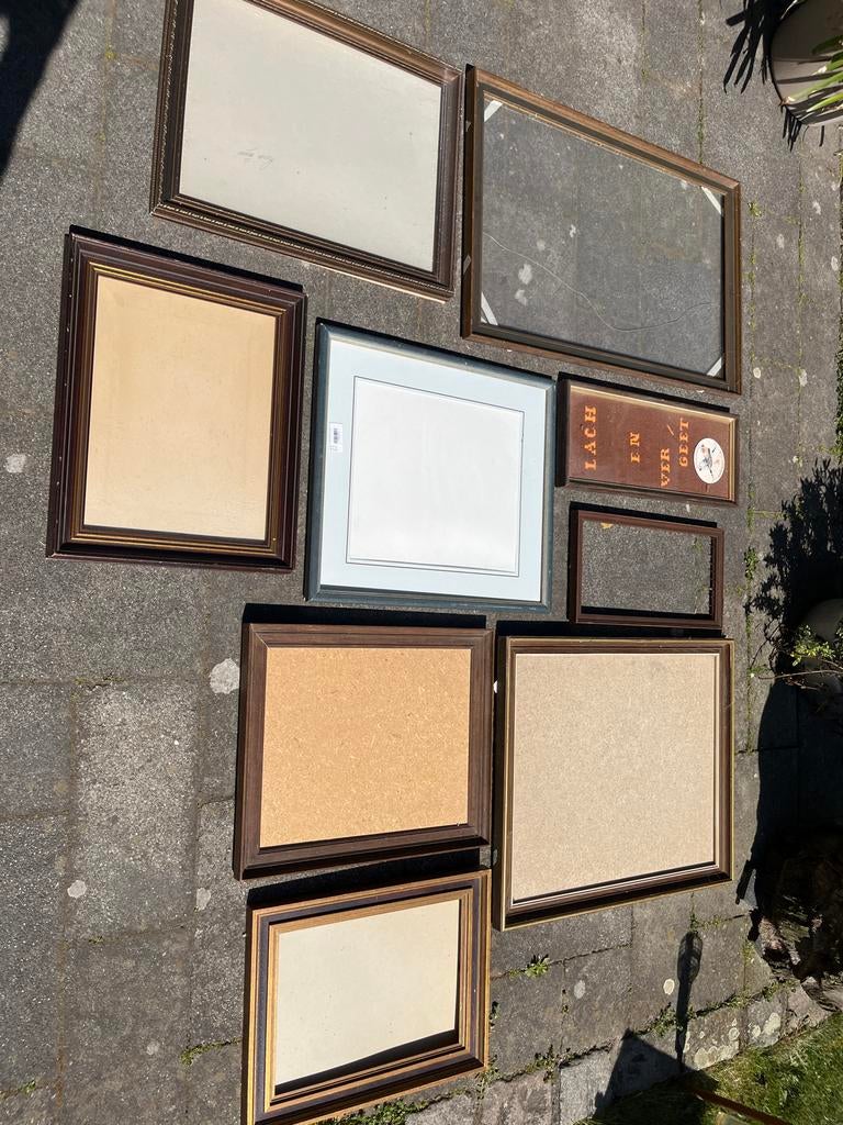 9 diverse lijsten, deels met ontspiegeld glas, Gebruikt, 50 tot 75 cm, Ophalen of Verzenden, 50 tot 75 cm