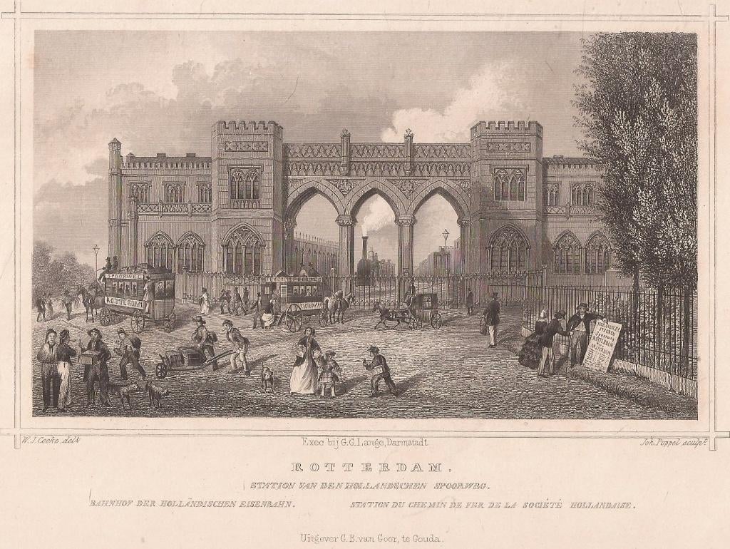 Rotterdam Station van den Hollandschen Spoorweg 1858 Staalg, Antiek en Kunst, Kunst | Etsen en Gravures, Ophalen of Verzenden
