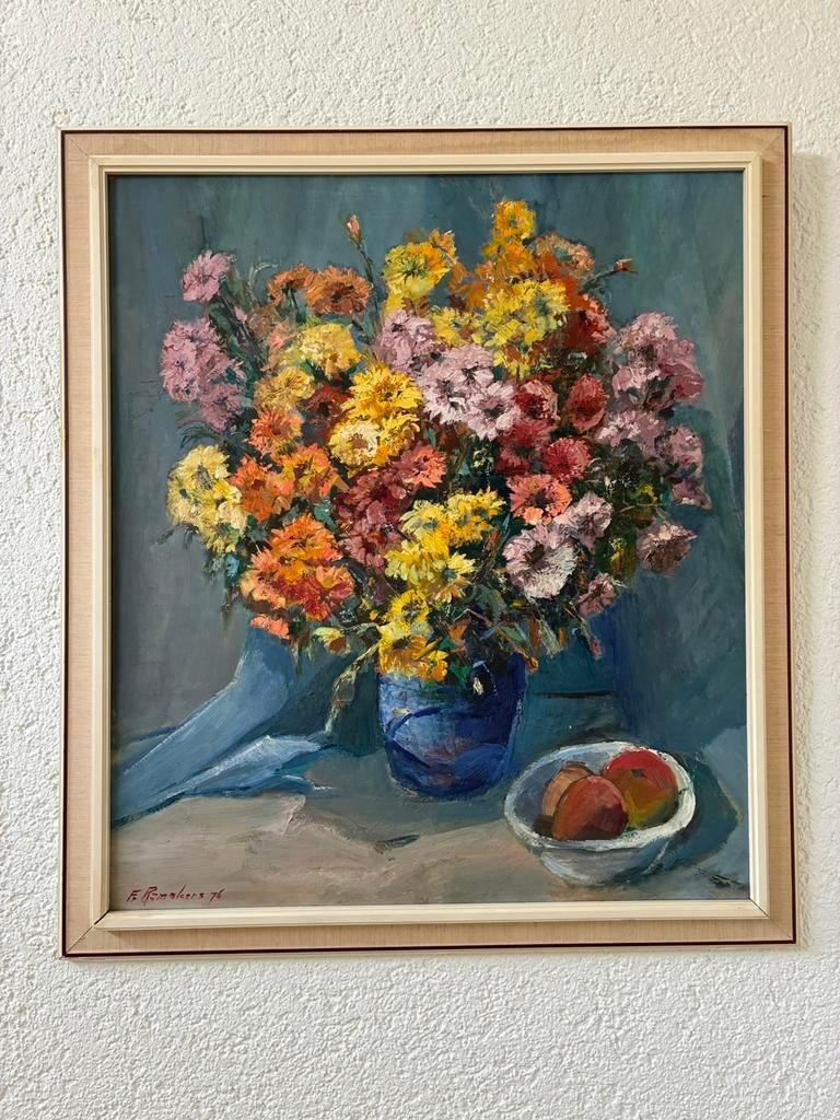 Groot schilderij met bloemen, boeket. 90x80cm, Ophalen