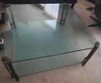 GRATIS Zeer zware glazen salontafel met messing poten, Huis en Inrichting, Tafels | Salontafels, Ophalen, Gebruikt, 100 tot 150 cm