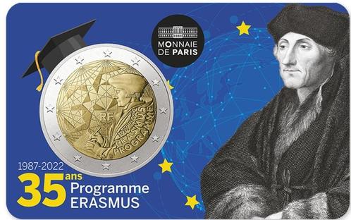 Coincard 2 Euro Frankrijk 2022 Erasmus € 14,00, Postzegels en Munten, Munten | Europa | Euromunten, 2 euro, Frankrijk, Ophalen of Verzenden