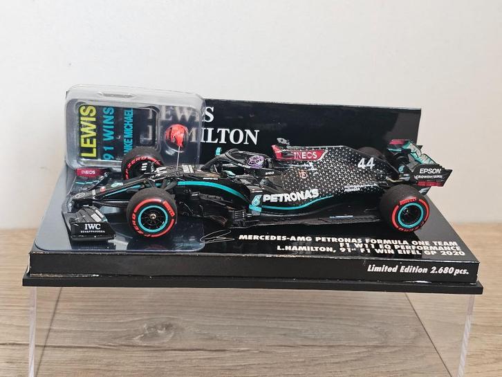 Mercedes W11, L. Hamilton # 44, Winner GP Eiffel '20, 91wins, Hobby en Vrije tijd, Modelauto's | 1:43, Zo goed als nieuw, Auto