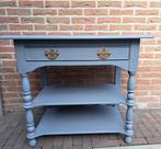 Brocante grijze landelijke side table met lade en planken, Huis en Inrichting, Ophalen, Gebruikt, 50 tot 100 cm, 50 tot 100 cm