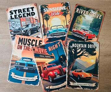 Metalen Bordjes Set - Muscle Cars, Classics, Hotrods beschikbaar voor biedingen