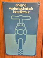Emaille reclamebord Erkend Watertechnisch Installateur, Ophalen of Verzenden, Zo goed als nieuw, Reclamebord