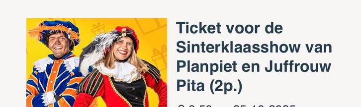 2 kaartjes sinterklaasshow hardewijk, Tickets en Kaartjes, Beurzen, Twee personen, November