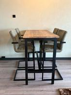 Houten eettafel met 4 stoffen stoelen, Ophalen, Zo goed als nieuw