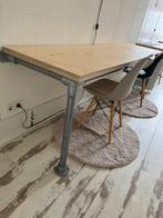 Berkenfineer tafelblad tafel bureau onderstel steigerbuizen, 200 cm of meer, 50 tot 100 cm, Tafelblad, Rechthoekig
