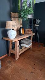 Oude houten werkbank....SITETABLE, Huis en Inrichting, Tafels | Sidetables, Ophalen of Verzenden, Gebruikt, 25 tot 50 cm, Rechthoekig