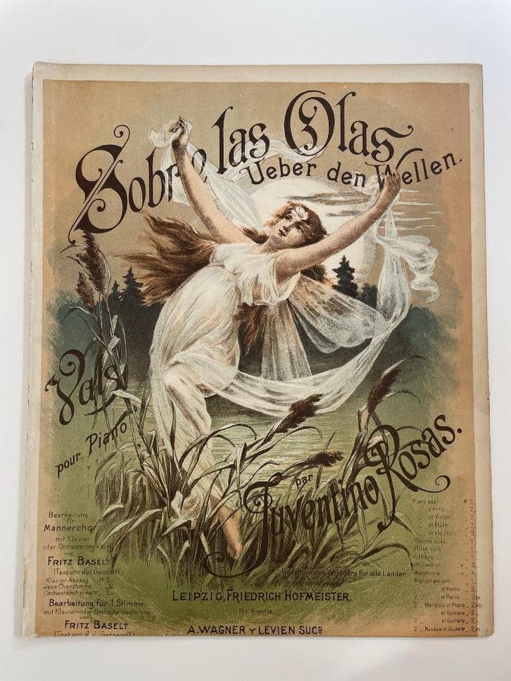 Antieke originele bladmuziek, Duitsland 1899, Sobre las Olas, Muziek en Instrumenten, Bladmuziek, Gebruikt, Piano, Ophalen of Verzenden