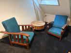 Twee jaren '30 rookstoelen, nieuw bekleed met petrol stof, Antiek en Kunst, Antiek | Meubels | Stoelen en Banken, Ophalen