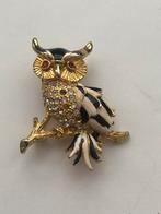 Broche uil goudkleurig met strass, Overige materialen, Minder dan 4 cm, Ophalen of Verzenden, Zo goed als nieuw