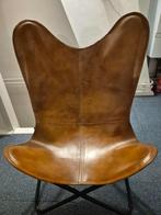 vidaXL Vlinderstoel echt leer bruin, Huis en Inrichting, Stoelen, Ophalen, Bruin, Vintage, Zo goed als nieuw