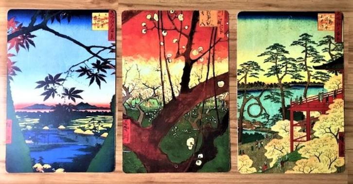 Set: 3 Vinyl posters Oosters rood groen geel wit blauw, Huis en Inrichting, Woonaccessoires | Wanddecoraties, Nieuw, Ophalen of Verzenden