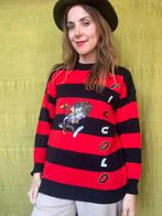 Vintage trui met aapje- rood zwart gestreept - 90s 38/M, Kleding | Dames, Maat 38/40 (M), Ophalen of Verzenden, HGV, Vintage