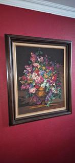 Groot Geborduurd Bloemen Schilderij - 100x86cm, Antiek en Kunst, Kunst | Schilderijen | Klassiek, Ophalen