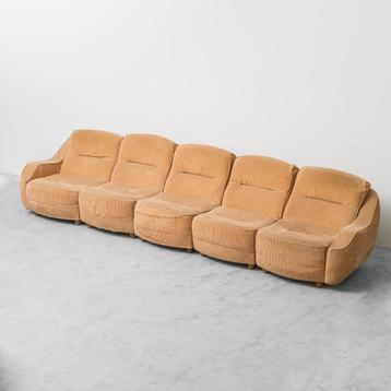 5 Seater Modular Sofa in Brown Fabric 70s Vintage Modernism beschikbaar voor biedingen