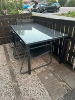 Tuin eettafel met 4 inklapbare stoelen, Ophalen, Zo goed als nieuw, Rechthoekig, Metaal