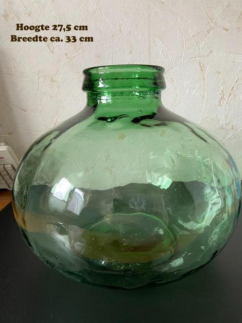 Unieke vintage Viresa glazen bolvaas gistfles, Huis en Inrichting, Woonaccessoires | Vazen, Zo goed als nieuw, Groen, Minder dan 50 cm