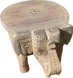 Handgesneden teakhouten olifantenkruk / bijzettafel-India, Ophalen of Verzenden, Zo goed als nieuw, Hout