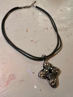 Vintage leren design ketting kruis kettinghanger strass boho, Overige materialen, Verstelbaar, Ophalen of Verzenden, Zo goed als nieuw