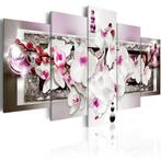 757 Paars Wit Orchidee 5 Luik Canvas Schilderij 200x100cm, Antiek en Kunst, Ophalen of Verzenden