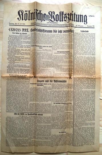 woII 13 juli 1940 Rechtse Kolnische Volkszeitung beschikbaar voor biedingen