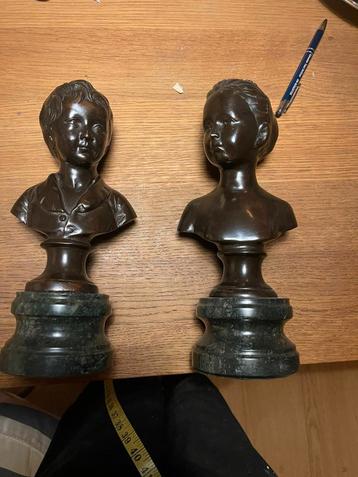 Bronzen Bustes op Marmeren Sokkel - Paar beschikbaar voor biedingen