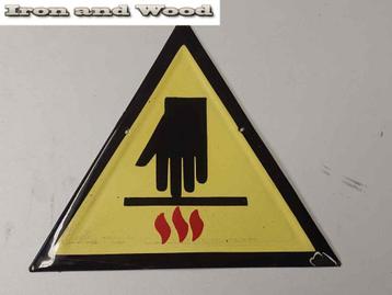 Oud emaille wandbord - bord afbeelding hand/warm  beschikbaar voor biedingen