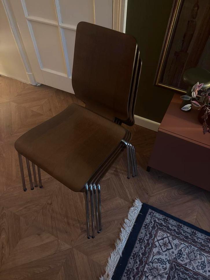 Vintage Ikea Gilbert stoelen - set van 4, Huis en Inrichting, Stoelen, Gebruikt, Vier, Hout, Bruin, Ophalen