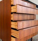 Vintage Teak Mid Century Ladekast Jaren 60, Ophalen, 5 laden of meer, Vintage retro high board, 100 tot 150 cm