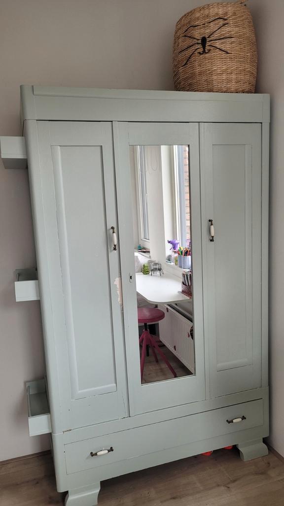 Antieke linnenkast met spiegel, Huis en Inrichting, Kasten | Kledingkasten, Gebruikt, 150 tot 200 cm, 100 tot 150 cm, 50 tot 75 cm