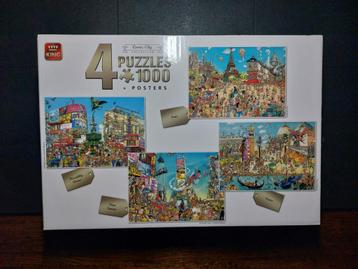 4 puzzels van 1000 stukjes in 1 doos beschikbaar voor biedingen