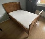 Prachtige houten Vintage twijfelaar met binnenvering matras, Ophalen, Zo goed als nieuw, Twijfelaar, 120 cm