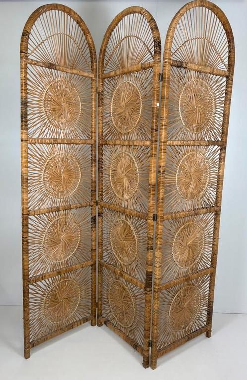 Vintage Sunburst rotan bamboe groot kamerscherm room divider, Huis en Inrichting, Woonaccessoires | Kamerschermen, Zo goed als nieuw