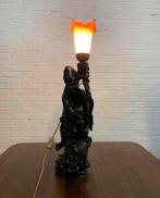 lamp van oud antiek Indonesisch Balinese houtsnijwerk beeld., Huis en Inrichting, Lampen | Tafellampen, Ophalen of Verzenden