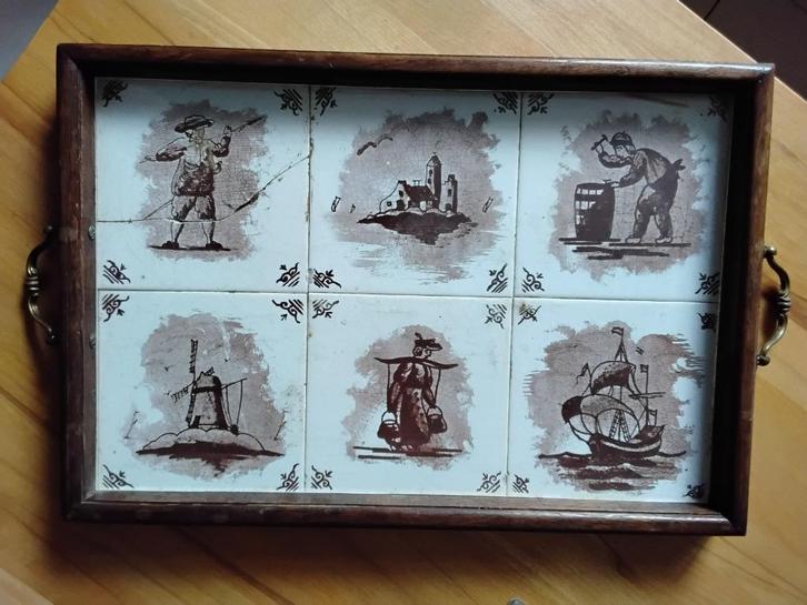 Antieke dienblad met koper handgrepen, Antiek en Kunst, Antiek | Meubels | Tafels, Ophalen of Verzenden