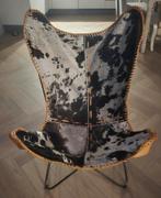 Leren vlinderstoel met koeienprint, Overige kleuren, Vintage, Ophalen of Verzenden, Zo goed als nieuw
