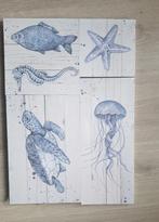 zee dieren op hout platen 5 zeepaard schildpad vis kwal ster, Huis en Inrichting, Nieuw, Ophalen of Verzenden