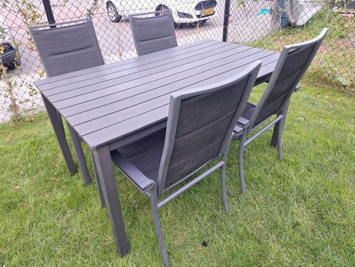 Tuinset te koop, Tuin en Terras, Tuinsets en Loungesets, Gebruikt, Tuinset, Aluminium, 4 zitplaatsen, Eettafel, Stoel, Ophalen
