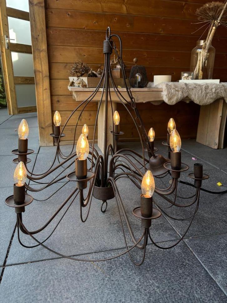 Bruin metalen kroonluchter, Huis en Inrichting, Lampen | Kroonluchters, Gebruikt, Metaal, Ophalen