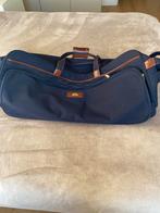 Samsonite Koffer 80x40 Donkerblauw met Bruin Leer, 30 cm of meer, Gebruikt, Blauw, Uitschuifbare handgreep